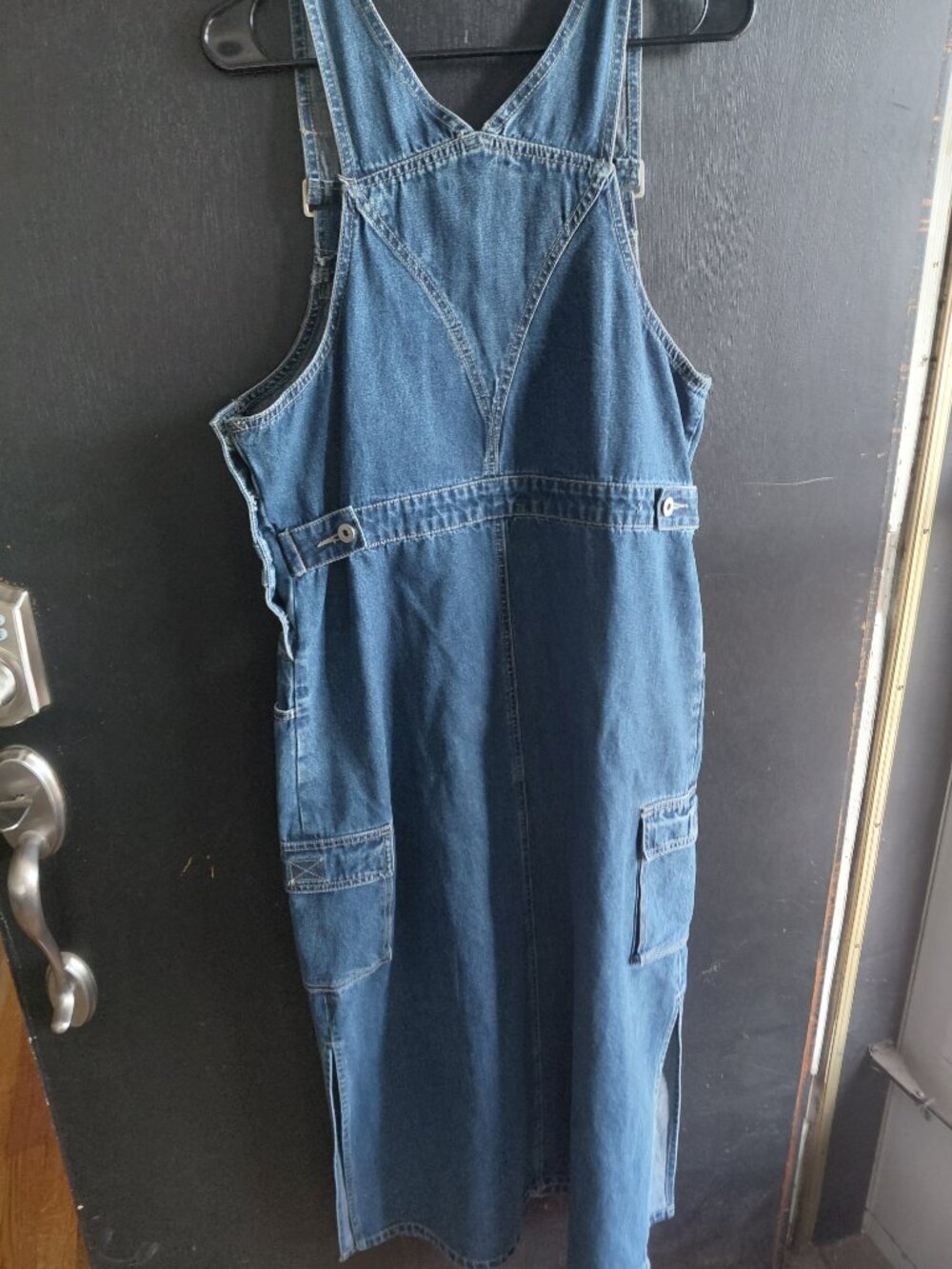 Vintage 90s Denim Overall Dress Utility Pockets Pinafore Large - Picture 7 of 11